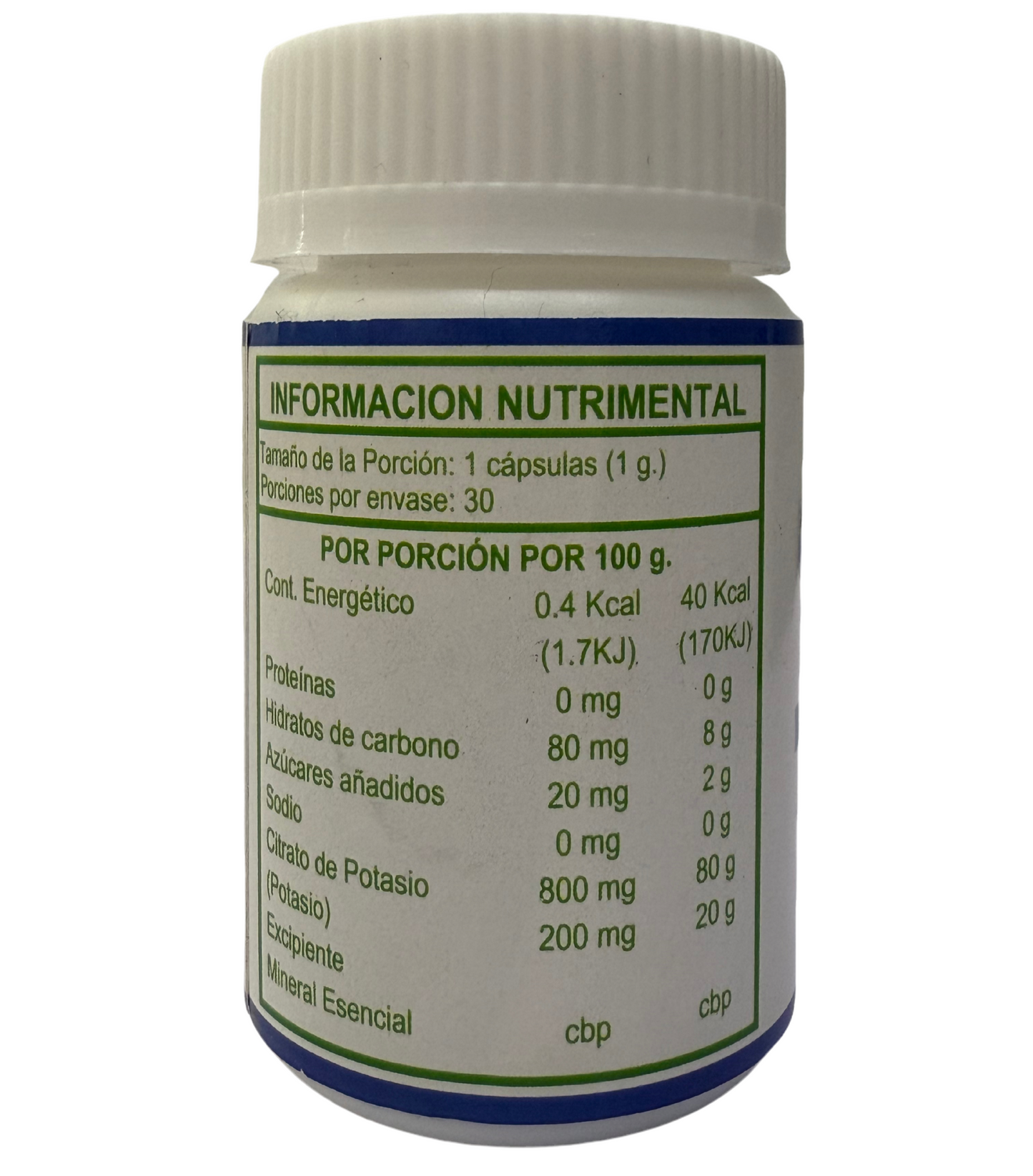 Citrato de potasio | 800mg por porción | 30 cápsulas | DAAE