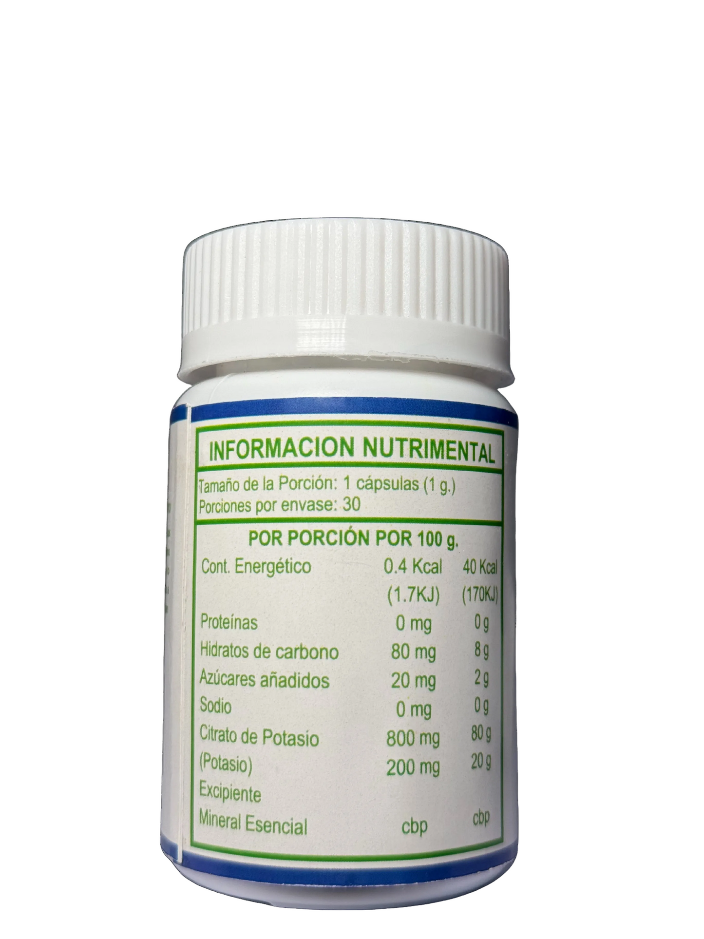 Citrato de potasio | 800mg por porción | 30 cápsulas | DAAE